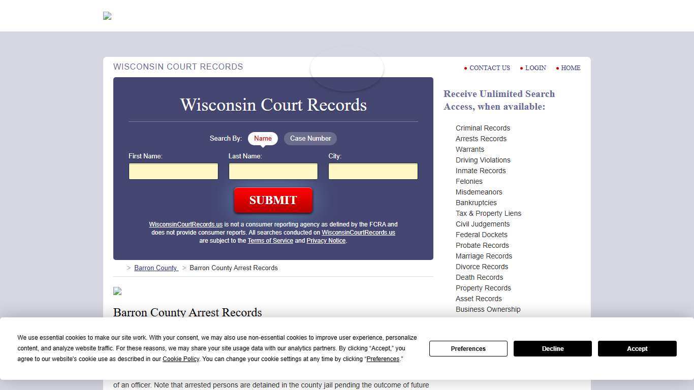 Barron County Arrest Records WisconsinCourtRecords.us