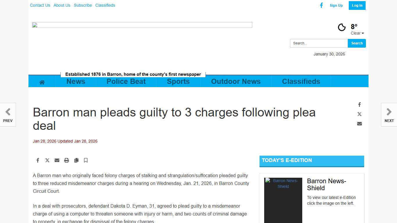 Barron man pleads guilty to 3 charges following plea deal | news-shield.com